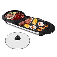 2 in 1 Electric Hot Pot with BBQ Grill Cooker 2200W Smokeless Non-Stick Korean BBQ Grill Shabu Shabu Hot Pot with Independent Temperature Control 5 Ge