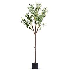 5.9FT Artificial Olive Tree Tall Fake Olive Plant Faux Potted Olive Tree with Lush Olive Branches and Fruits with Black Planter Pot for Modern Home Of