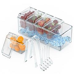 Ice Chilled Condiment Caddy Serving Tray Container Bar Garnish Holder Salad Platter Server Food Storage with 5 Removable Containers 5 Lids 2 Tongs 5 S
