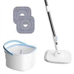 Spin Mop and Bucket with Wringer Set Flat Floor Mop with Clean and Dirty Water Separate System 2 Replaceable Reusable Washable Microfiber Mop Pads