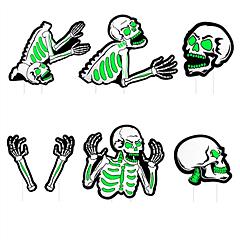 Halloween Skeleton Yard Sign Decorations 6Pcs Glow in the Dark Halloween Skull Fluorescence Lawn Garden Sign with 12 Stakes for Haunted House Garden Y