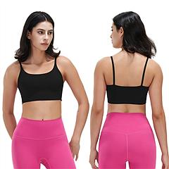Women Strap Sport Bras Padded Strappy Crop Square Neck Low Impact Bras Sexy Fitness Tank Tops with Removable Pads Flat Straps for Gym Yoga Workout Run