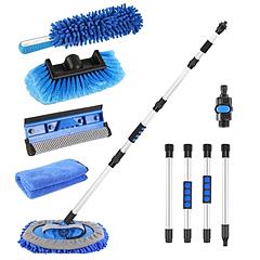 5Pcs Car Cleaning Brush Kit 61in Detachable Long Handle Soft Microfiber Mop Brush Mitt Windshield Squeegee Duster Towel Wheel Tier Brush Hose Adapter 