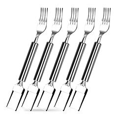 5Pcs 2 in 1 Watermelon Cutter Slicer Fork Stainless Steel Dual Head Watermelon Fruit Cutting Fork Knife For Summer Family Gathering Friend Party Campi