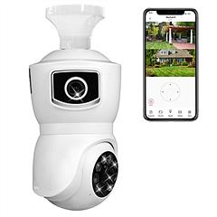 Dual Lens Security Camera E27 Light Socket Surveillance Camera 1080P WiFi IP Camera with APP Control AI Human Detection Full Color Night Vision Two-Wa
