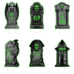 Halloween Tombstone Yard Sign Decorations 6Pcs Glow in the Dark Halloween RIP Tombstone Fluorescence Lawn Sign with 12 Stakes for Haunted House Garden