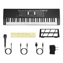 61 Keys Digital Music Keyboard Electric Piano Electronic Musical Instrument Kids Learning Keyboard with Stand Light Up Keys Microphone for 3-12 Year O