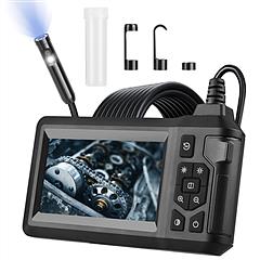 1080P Dual Lens Endoscope Camera with 8 LED Light 8mm Borescope Inspection Camera 4.3” Colorful Screen IP67 Waterproof 16.4FT Semi-Rigid Cord Handheld