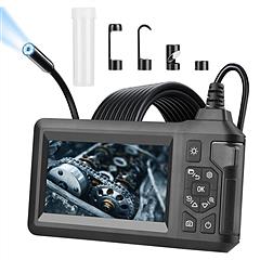 1080P Endoscope Camera with 8 LED Light 8mm Borescope Inspection Camera 4.3” Colorful Screen IP67 Waterproof 16.4FT Semi-Rigid Cord Handheld Snake Cam