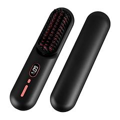 Cordless Negative Ion Hair Straightener Brush Rechargeable Mini Styling Comb with 12 Heating Levels Anti-scald 30S Preheating 30Mins Auto Sleep LCD Di