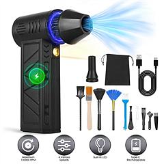 Compressed Air Duster with LED Light Up to 150000RPM Speed for PC Keyboard Cleaning High Speed Rechargeable Cordless Air Blower with 4 Speeds for Home