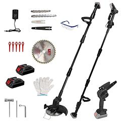 3-in-1 Cordless Electric Pole Saw & Mini Chainsaw & Grass Trimmer Kit with Adjustable Length 2Pcs 21V 1500mAh Batteries 4in/6in Chains Saw Blade 5Pcs 