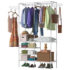 Metal Garment Rack Shoe Clothing Organizer Shelves Freestanding Multifunctional Clothes Wardrobe