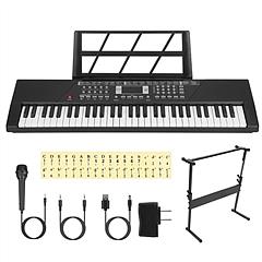 61 Keys Digital Music Keyboard Electric Piano Electronic Musical Instrument Kids Learning Keyboard with Microphone Stand for 3-12 Year Old Kids Girls 