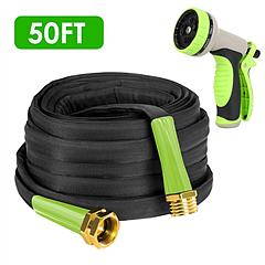 50FT Non-Expandable Garden Hose Kink-Free Lightweight Water Hose Lay Flat Garden Hose with 10 Patterns Hose Nozzle Storage Bag Hanging Hook for Outdoo