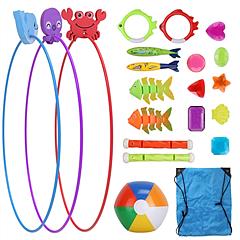 24Pcs Diving Toys Swimming Pool Toys Swim Toys for Kids Aged 3+ Years Old Swim Thru Rings Torpedoes Gems Volleyball Storage Bag