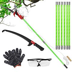 2 In 1 Extra Long Manual Pole Saw 8.23-28.25FT Extendable Tree Pruner for High Branches with Pruner Scissors 2 Double-hooked Saw Blades Goggles Gloves