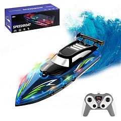 RC Boat With Colorful LED Light 10KM/H 40Mins 2.4Ghz Remote Control Racing Boat Toys With 2 Batteries Low Battery Alarm Overreach Warning For Pools La