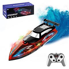 RC Boat With Colorful LED Light 10KM/H 40Mins 2.4Ghz Remote Control Racing Boat Toys With 2 Batteries Low Battery Alarm Overreach Warning For Pools La