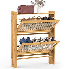 2-Tier Shoe Cabinet with 2 Flip Drawers Slim Bamboo Shoe Rack Freestanding Narrow Shoe Organizer with 44lbs Max Load for Entryway Hallway