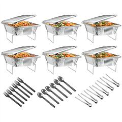 36Pcs Disposable Chafing Dish Buffet Set Food Warmers For Party Buffet Server Catering Supplies With Covers Utensils Half Size Food Pans For Parties E