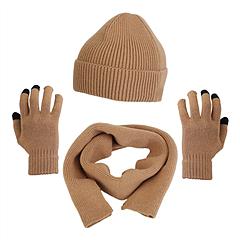 NPolar Winter Knitted Hat Scarf Gloves 3Pcs Winter Warm Beanie and Touch Screen Gloves Long Neck Scarf Set Knit Beanie Skull Cap Neck Warmer Anti-Slip Mitten