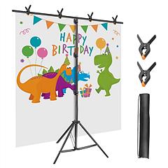 6.5×8.5FT T-Shape Photo Video Backdrop Stand Heavy Duty Background Stand Adjustable Photography Backdrop Stand with 6 Spring Clamps Sandbag Carry Bag 