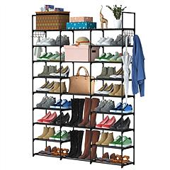 9 Tiers Shoe Rack Metal Shoe Storage Shelf Free Standing Large Shoe Stand 50-55 Pairs Shoe Tower Unit Tall Shoe Organizer with 2 Hooks for Entryway Cl