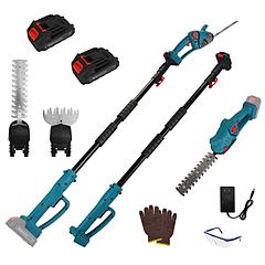 Pole Mini Hedge Trimmer & Grass Shear Electric Cordless Handheld Hedge Trimmer with 90° Rotatable Head Telescopic Extension Pole Gloves Goggles 2Pcs 2