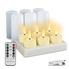 6Pack Rechargeable Tea Lights With Charging Base Flameless Flickering LED Candles with Timer Remote Control for Halloween Christmas Wedding Party