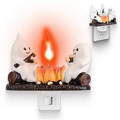 2Pcs Ghost Campfire Flickering Flame Night Light Indoor 3D Funny Halloween Nightlight Decoration Bedroom Night Light Halloween Decoration Gift For Fri