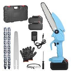 Electric Mini Chainsaw Portable Handheld Cordless Small Chain Saw Battery Powered with 2Pcs 1200mAh Rechargeable Batteries 8in Chains Gloves Goggles f