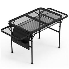 Foldable Camping Table Collapsible Picnic Aluminum Alloy Grill Stand BBQ Table with  66LBS Max Load Adjustable Height 2 Side Wing Trays Storage Net