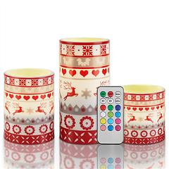 3Pack Christmas Flameless LED Candles Deer Flickering Candle Lights Pillar Candles with 3 Lighting Modes Timer Remote Control