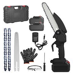 Electric Mini Chainsaw Portable Handheld Cordless Small Chain Saw Battery Powered with 2Pcs 1200mAh Rechargeable Batteries 8in Chains Gloves Goggles f