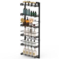 Over The Door Pantry Organizer 6-Tier Pantry Door Organizer Carbon Steel 110LBS Loading Easy Install Behind Door Storage For Closet Kitchen Bathroom 5