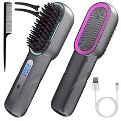 Cordless Hair Straightener Brush Rechargeable Mini Styling Comb with 4 Heating Levels Blue Light Sterilization Single press Stray Hair Removal 20Mins 