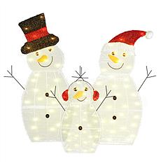 3Pcs 2D Christmas Snowman Yard Decoration Snowman Family Outdoor Decoration With 60Pcs LED Warm Yellow Lights IP44 Waterproof For Christmas Indoor Out