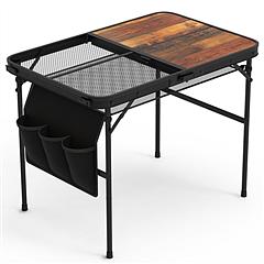 35.43x23.62x26in Foldable Camping Table Collapsible Picnic Aluminum Alloy Grill Stand 66LBS Max Load Height Adjustable BBQ Table with Adjustable Heigh