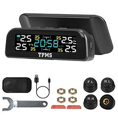 Wireless Solar Car Tire Pressure Monitoring System Auto Tire Pressure Monitor with External Sensors Temperature Alarm for Car SUV Sedan RV