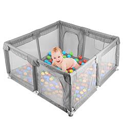 Baby Play Yard 50x50x24in Infant Play Game Child Fence Play Yards Breathable Kids Activity Center with Anti-Slip Suction Base 2 Zipper Doors for Infan