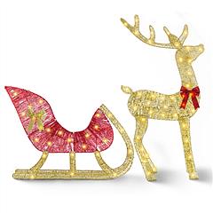 Lighted Christmas Reindeer & Sleigh Indoor Outdoor Christmas Decoration Christmas Lighted Display with 8 Lighting Modes