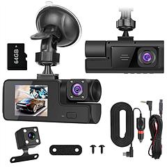 WiFi FHD 1080P Car Dash Cam 3 Channels Front Rear Inside Dash Camera with Loop Recording Reversing Visual 170° Wide Angle 64G Card Included