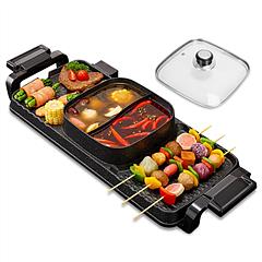 2 in 1 Electric Hot Pot with Grill 2800W Smokeless Non-Stick Korean BBQ Grill Shabu Shabu Hot Pot Combo with Independent Temperature Control 5 Gears F