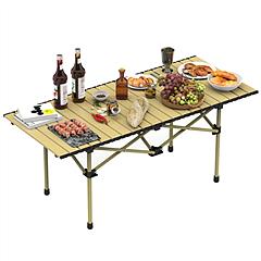 Folding Camping Table Portable Lightweight Carbon Steel Roll-up Picnic BBQ Desk with Carry Bag Heavy Duty for Outdoor Beach Backyard Party Patio Campi