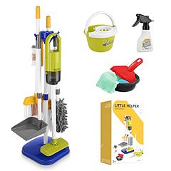 14Pcs Kids Cleaning Toy Set Toddler Housekeeping Pretend Play Kit with Vacuum Cleaner Broom Mop Organization Stand for Boys Girls Aged 3 4 5