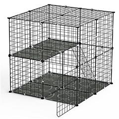 2Tier Cat Cage Playpen Indoor Pet Enclosures Kitten Kennel House Detachable Cat Crate with Climbing Ladder 2 Doors for 1-2 Cats for Ferret Squirrel Sm