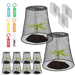 10Pack 9.25x9.25in Chicken Wire Cloches Plant Covers Metal Garden Cages Heavy Duty Plant Protectors with 30 Stakes 20 Labels Keep Bunnies Chicken Squi