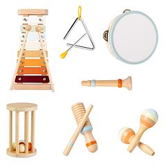 8Pcs Toddler Musical Toys Wooden Montessori Musical Instruments with Xylophone Tambourine Maracas for Boys Girls Aged 3 4 5 Years Old