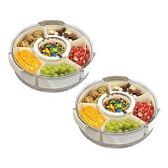 2Pcs Divided Serving Tray with Lid and Handle 360° Rotatable Snack Box Container with 6 Dividers Clear Portable Snack Platters for Fruit Candy Nut Sna